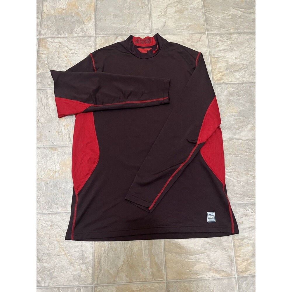 Nike Pro Combat Hyperwarm Dri-FIT Max XL Long Sleeve Compression Shirt Black Red